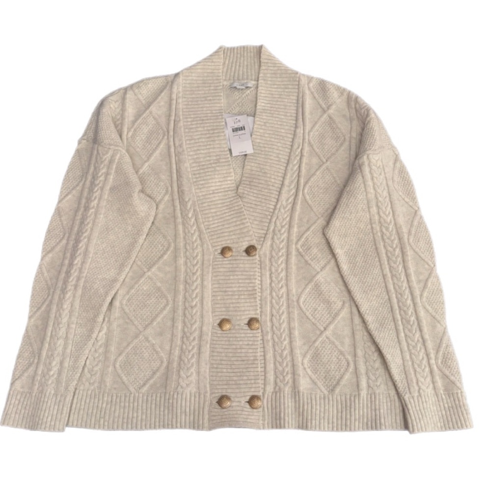 J. Jill Oatmeal Heather Cable Knit Cardigan Sweater Size L NWT - Picture 3 of 7